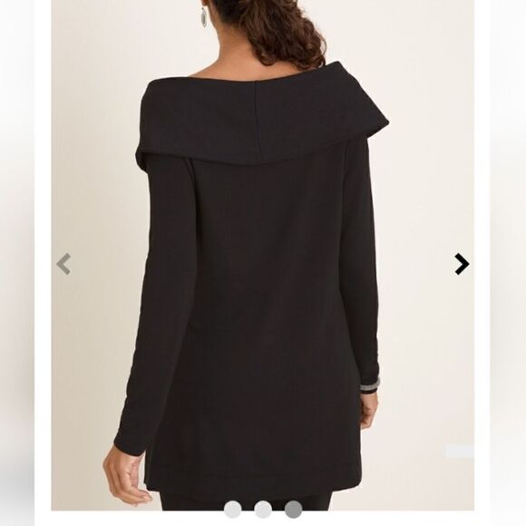 Chico's Zenergy brushed fleece black fold over bateau tunic size one - Picture 2 of 6
